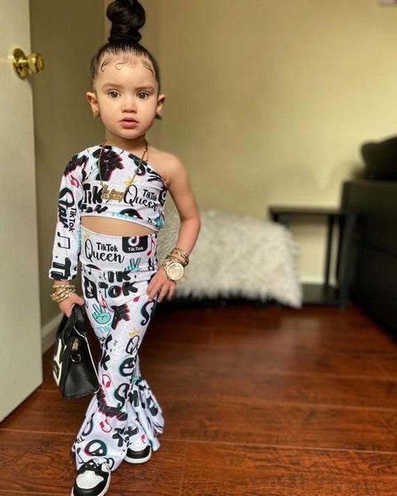 Tik Tok Queen Jumpsuit Girls Bell Bottom Birthday Outfit Etsy