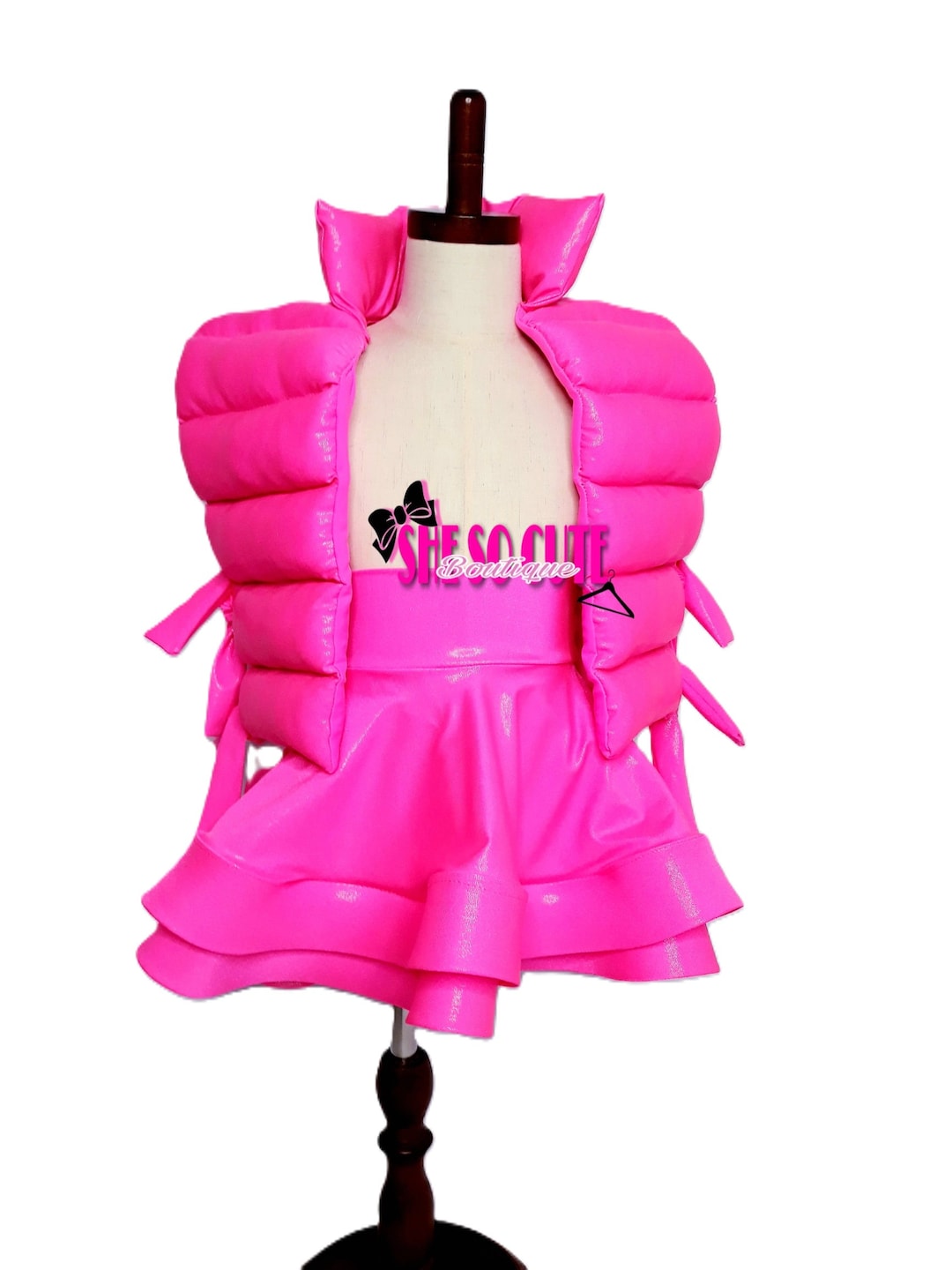 Neon Pink Puffer Set, Double Skirt, Girls Custom Outfit, Neon Party ...