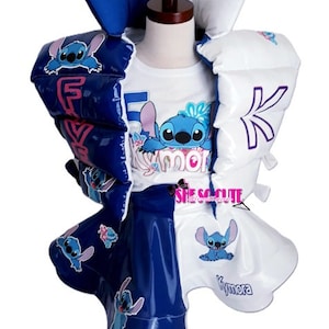 Stitch Blue/White Puffer Set, ANY THEME, Any Color, Girl Birthday Outfit, Girl Puffer Vest & Skirt, Stitch Birthday Outfit