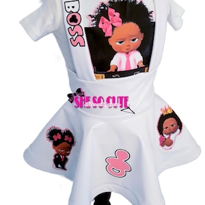 Boss Skirt Set, ANY THEME, Baby Boss Outfit, Toddler Girl Outfit,  Custom Birthday Outfit, Character Girl Sets, Flare Skirt