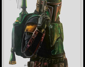 Boba Fett Prismacolor Colored Pencil Drawing PRINT