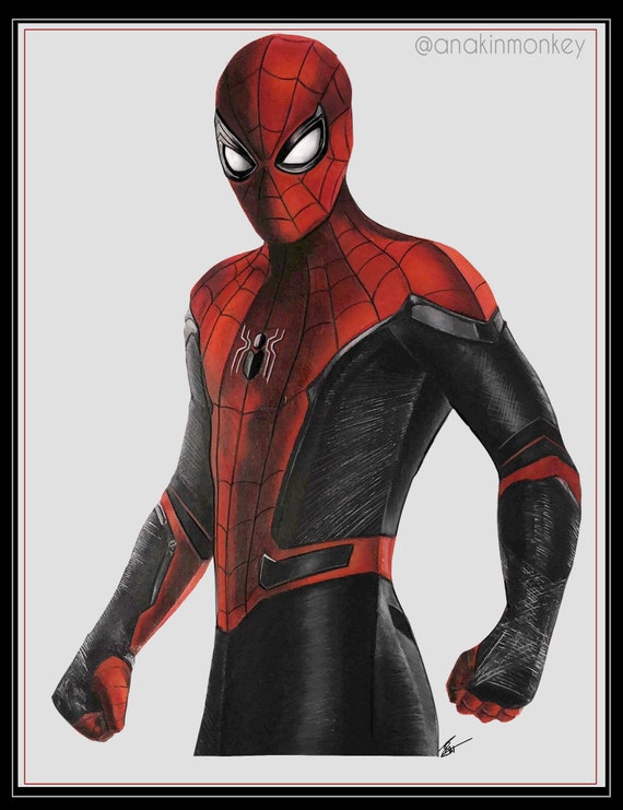 Spider-Man Lejos de casa Dibujo a lápiz de colores IMPRIMIR - Etsy España