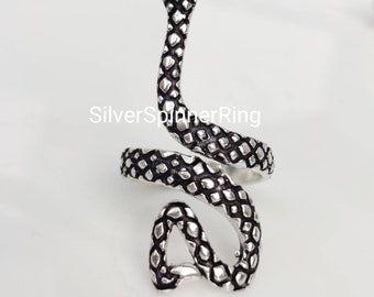 Oxidized Silver Plated snake ring wrap ring for women, gothic jewelry men, viper ring, serpent ring silver, snake ring viper, snake jewelry