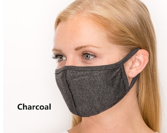 CHARCOAL Reutilizable Lavable Reutilizable Estiramiento Forrado de Algodón Máscara Facial, Doble Capa y Bolsillo de Filtro, Gran Ajuste, Hecho en EE.UU., Envío Rápido