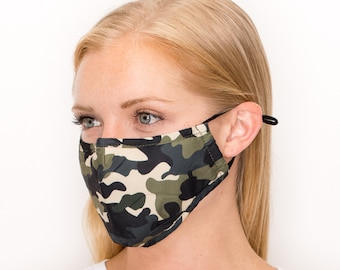 CAMOUFLAGE Washable Face Mask, Nose Wire, Filter Pocket, Adjustable Ear Loops, 3 Layers, Fast Shipping