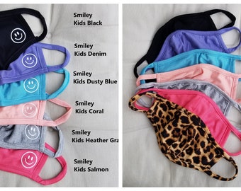 KIDS 3-PACK Any One Color or Assorted Washable Stretch Cotton-Lined Face Mask, Double Layer & Filter Pocket, Great Fit