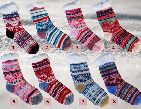 Fuzzy Anti-Slip Socks, Non Slip Socks, Fluffy Slipper Socks for Women Girls with Grippers, Cozy Gifts for Her 4 Pairs