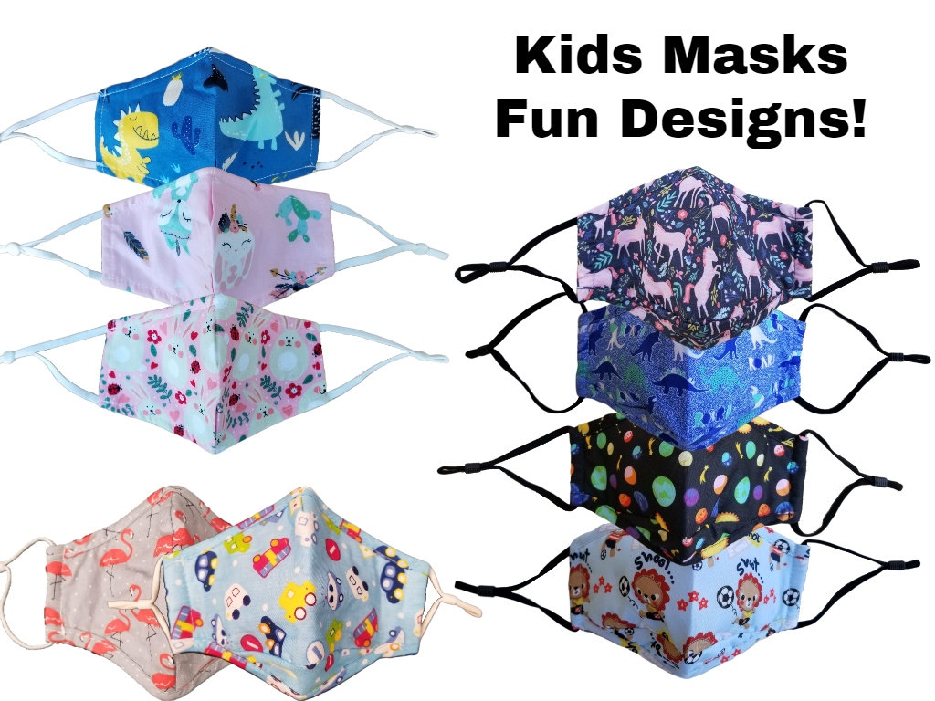 KIDS FUN PRINT Face Masks Washable, 2 Layer, Nose Wire, Adjustable Ea…