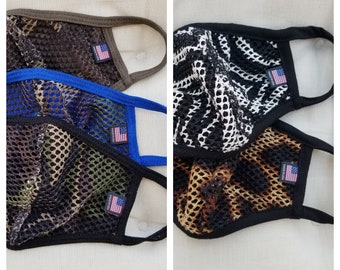 MESH CAMO & ANIMAL Tvättbar bomullsfodrad eller ofodrad ansiktsmask, dubbelt lager, tillverkad i USA, snabb leverans