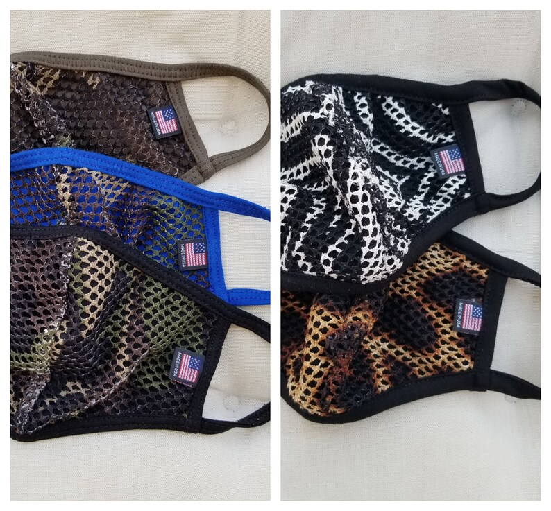 MESH CAMO & ANIMAL Washable Cotton-Lined or Unlined Face Mask, Double Layer, Made in U.S.A., Fast Shipping 