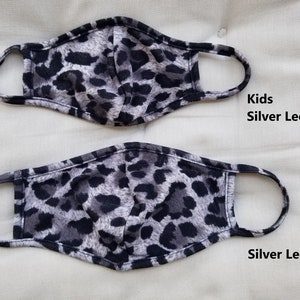 LEOPARD PRINTS Washable Stretch Cotton-Lined Face Mask, Double Layer & Filter Pocket, Great Fit, Fast Shipping, Featured in GQ.com Silver Leopard KIDS