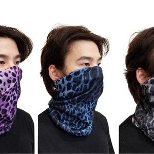 LEOPARD Print Neck GAITERS, REVERSIBLE, Tube Scarf, Balaclava, Head Band, Breathable Face Mask, Multi-Use, Washable, Fast Shipping