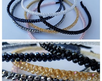 SLIM CRYSTAL BEADED Headbands, Faux Crystal in Variety of Colors, Hair Hoops, Hair Accessories for Women and Girls, Fast Shipping