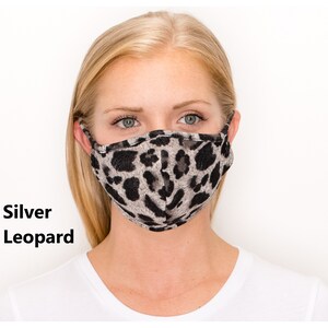 LEOPARD PRINTS Washable Stretch Cotton-Lined Face Mask, Double Layer & Filter Pocket, Great Fit, Fast Shipping, Featured in GQ.com Silver Leopard