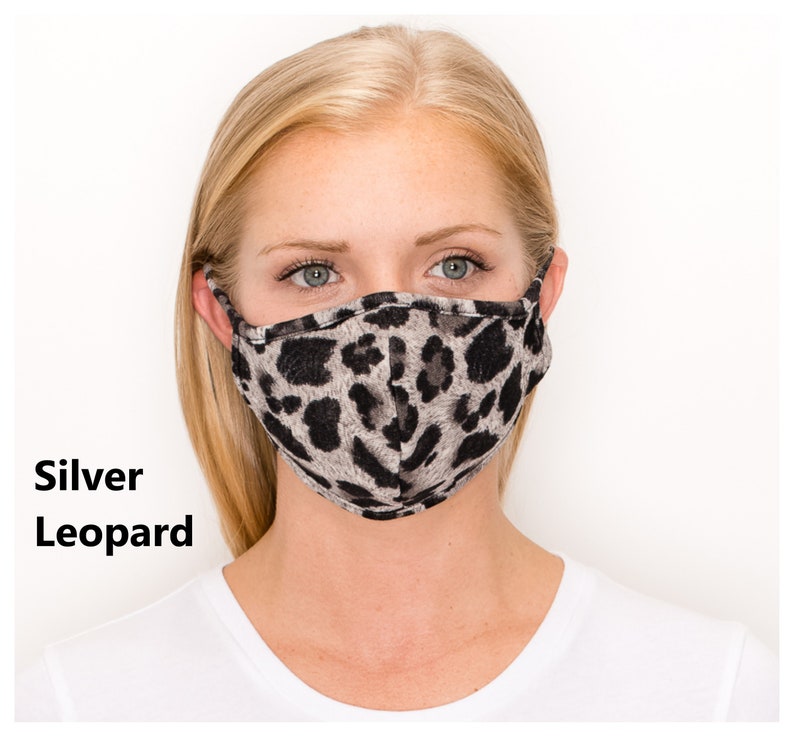 LEOPARD PRINTS Washable Stretch Cotton-Lined Face Mask, Double Layer & Filter Pocket, Great Fit, Fast Shipping, Featured in GQ.com Silver Leopard