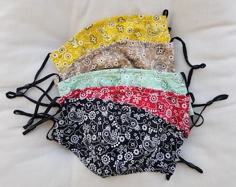 POPPIN' PAISLEY IMPRESSÃO Máscaras faciais laváveis, 3 camadas, fio de nariz, presilhas de orelha ajustáveis e bolso de filtro, envio rápido