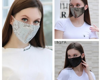 SEQUIN FACE MASKS Washable Reusable Cotton-Lined, Comfortable, Double Layer & Filter Pocket, Great Fit, Fast Shipping
