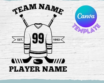 Custom Hockey Canva Template, Team Hockey Gift, PNG, PDF, JPG, Great for Tshirt, Gift Bags, Water Bottles, Digital Download
