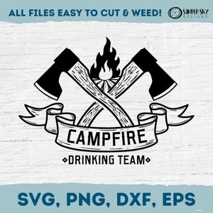 Équipe de buveurs de feu de camp, t-shirt buvant drôle, cadeaux pour lui, t-shirt de camping, randonnée SVG, cadeau de camping hache et clipart feu