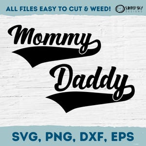 Mamá papá SVG, nombres de familia a juego, regalo del día de la madre, regalo del día del padre, anuncio de bebé, revelación de embarazo, descarga digital, PNG, DXF