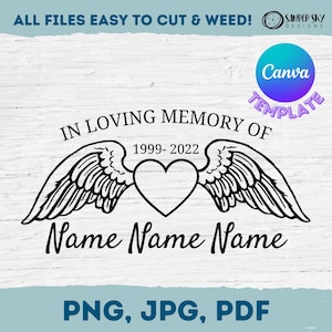 Custom In Loving Memory Of, In honor Of Decal, Personalized Angel Wings, Great for Decals & Stickers, PNG, JPG, PDF, Digital Download