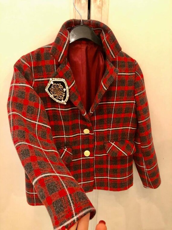 red tartan blazer