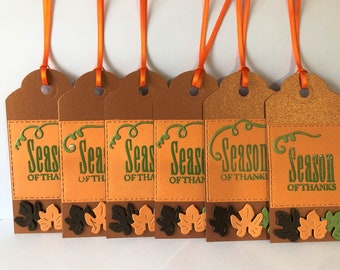 Handmade Thanksgiving Gift Tags, Set of 6, Autumn Leaves, Season of thanks.