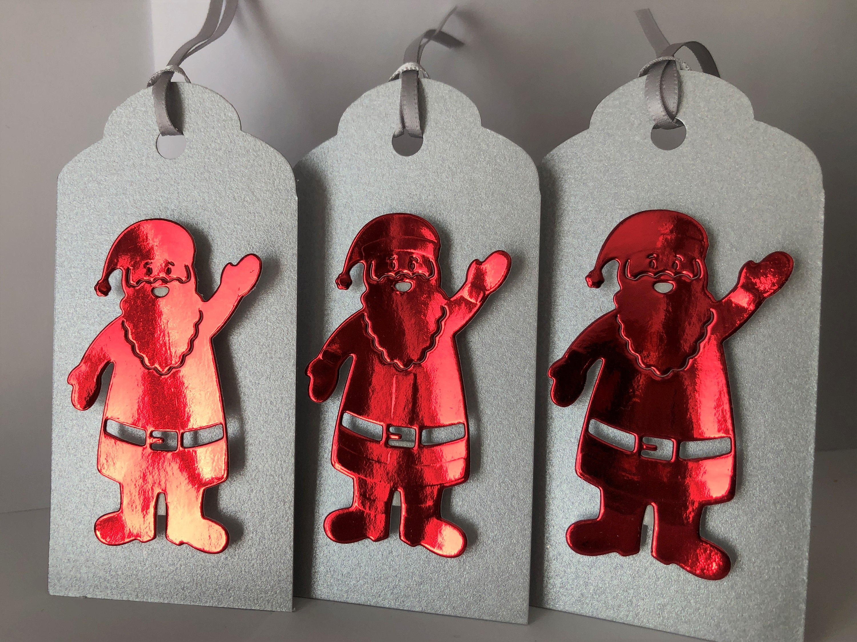 Christmas Gift Tag Set of 6 LUXURY Red Silver HANDMADE Tags