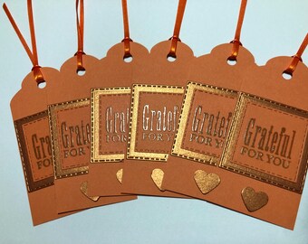 Handmade Thanksgiving Gift Tags, Copper Shimmer, Set of 6