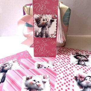 Handmade Cat pink small Envelopes | Shimmer Card Inserts x 5/Optional matching bookmark