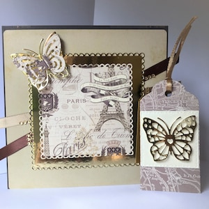 Carta Parigi fatta a mano Effetto vintage 6 x 6 pollici Occasione speciale Anniversario Compleanno San Valentino Amore Amicizia carta con etichetta regalo abbinata