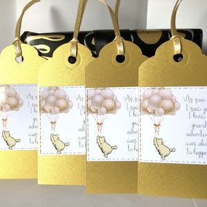 Etiqueta de regalo de Winnie-the-Pooh x 4 Juego de etiquetas de regalo para bebés nuevos Etiquetas hechas a mano Oro perlado brillante Blanco Cumpleaños Bienvenido bebé Cualquier ocasión