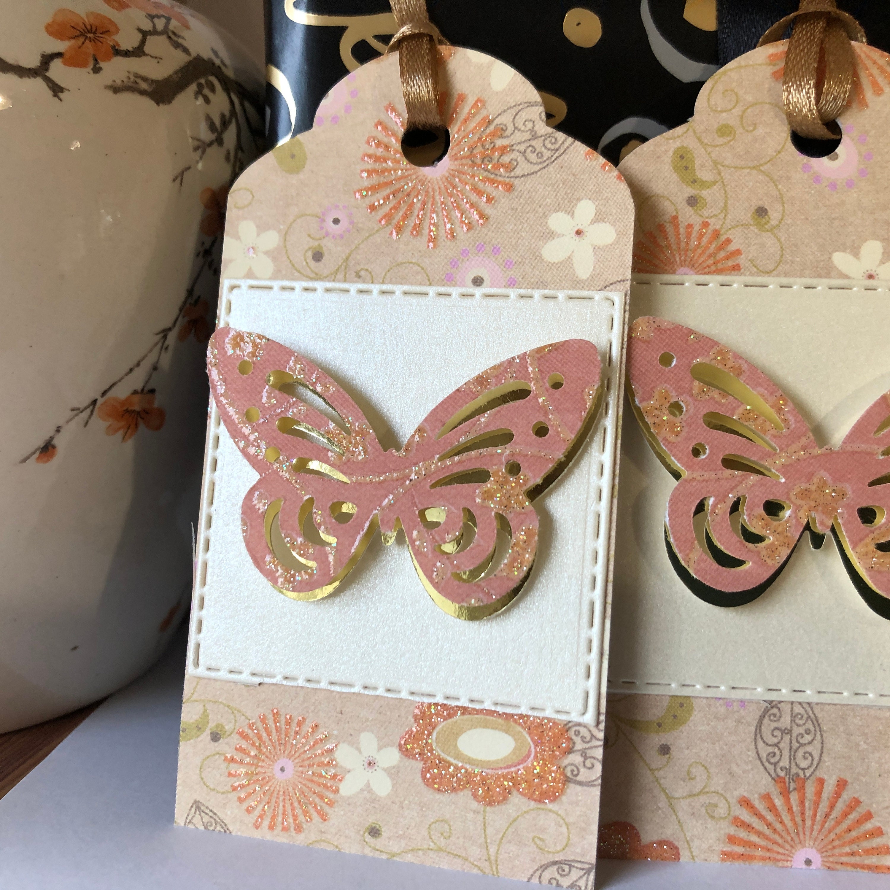Handmade Butterfly Gift Tag Set, Peach Cream Gold Embossed, Set of 3 - Etsy