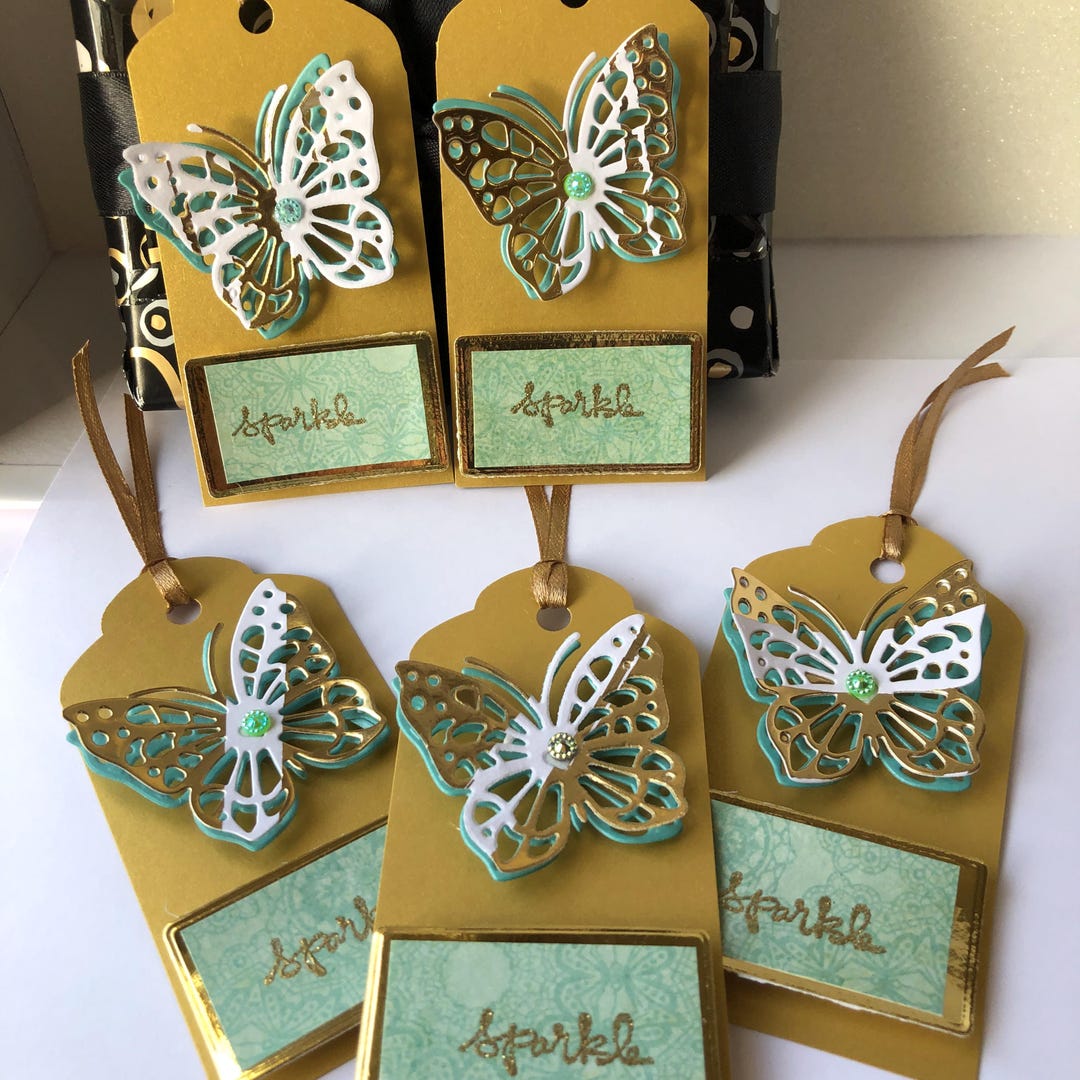 Handmade Gold Butterfly Gift Tags: Sparkle Embellishment, Set of 5 - Etsy