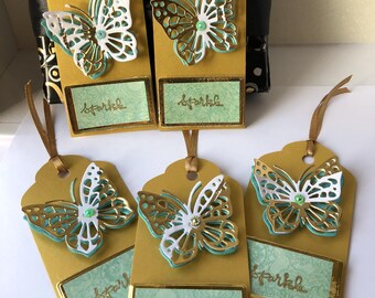 Handmade Gold Butterfly Gift Tags: Sparkle Embellishment, Set of 5