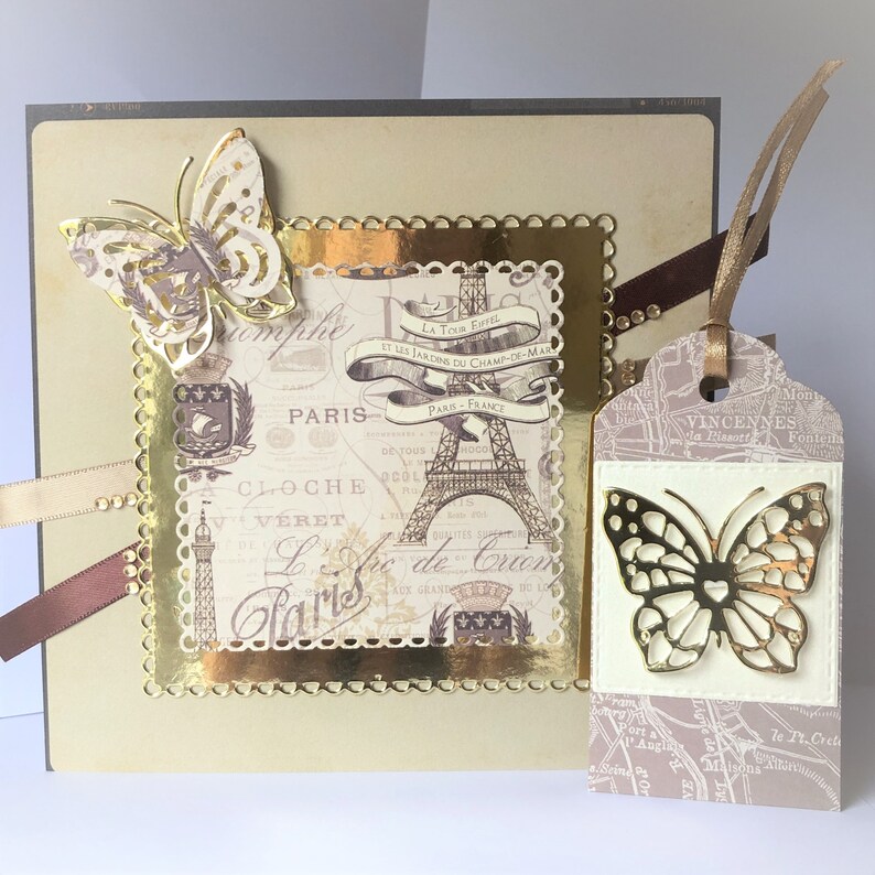 Handmade Paris Card: Vintage Eiffel Tower With Gift Tag - Etsy