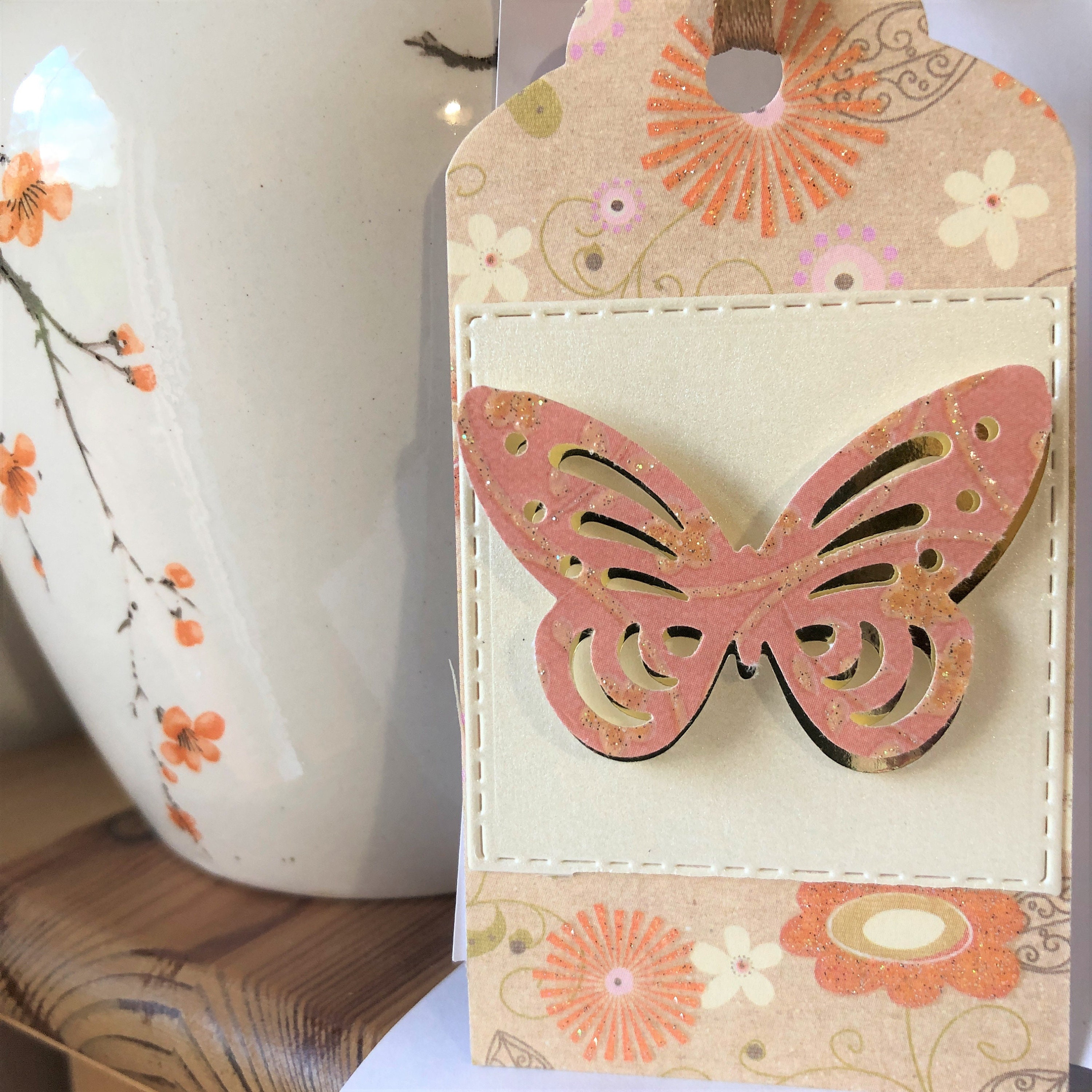 Handmade Butterfly Gift Tag Set, Peach Cream Gold Embossed, Set of 3 - Etsy