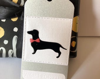 Handmade Dachshund Gift Tags, Embossed Silver Cardstock, Set of 5