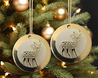 Handmade Gold Reindeer Christmas Ornament, Elegant Tree Decor