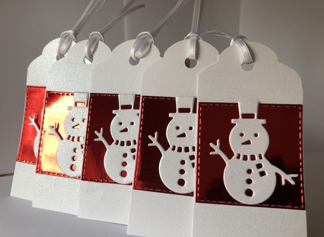 Handmade Snowman Christmas Gift Tags, Red Mirror Card, Set of 5 - Etsy