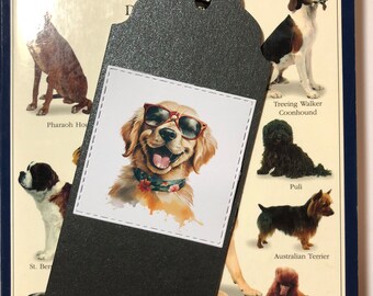 GOLDEN RETRIEVER dog BOOKMARK handmade dog sturdy bookmark ribbon marker Birthday Christmas Dog lover gift Cool Dog breeds with shades