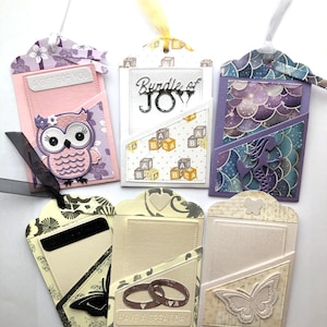 Capa para cartão-presente ou porta-dinheiro, suporte artesanal, acessório personalizado para ocasiões especiais, carteira para dinheiro ou cartão-presente, bebê, casamento, aniversário