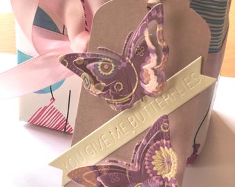 Handmade Butterfly Gift Tags, Shimmer Card, Cream & Purple, Set of 4