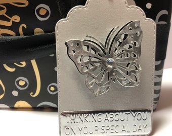 Butterfly Gift Tags, Handmade Silver Anniversary Birthday Tag (Set of 4)