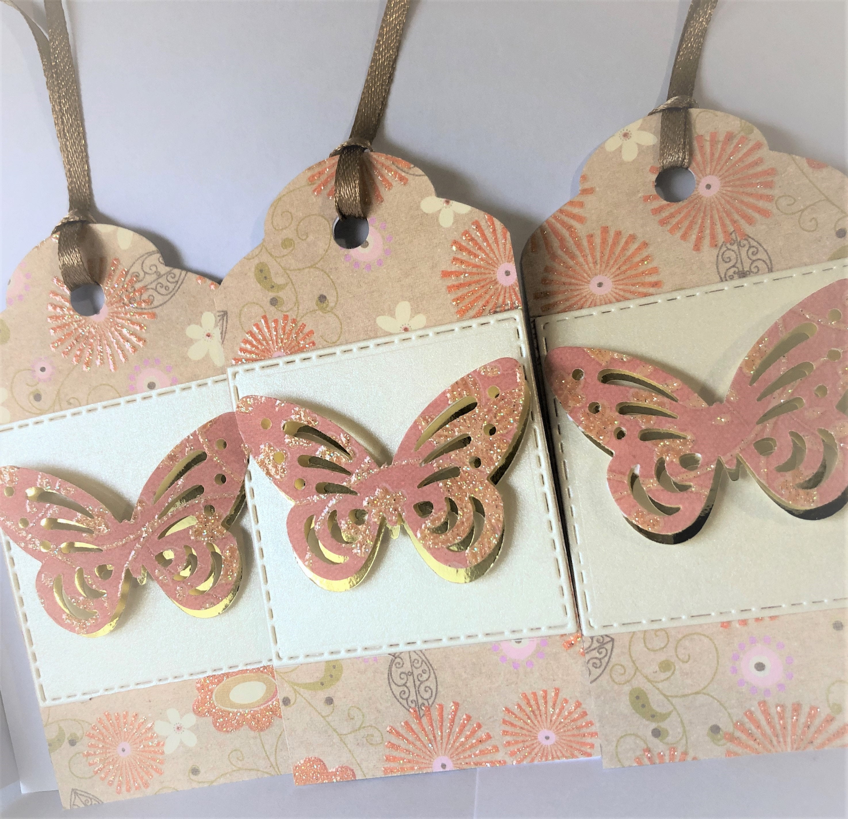Handmade Butterfly Gift Tag Set, Peach Cream Gold Embossed, Set of 3 - Etsy
