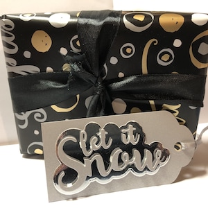 Christmas gift tags 6 LUXURY silver mirror card HANDMADE set of 6 tags silver pearl shimmer card  Let it snow die cut with silver ribbon