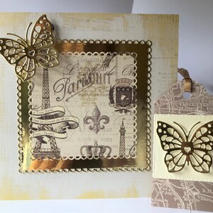Gouden Parijs-kaart Handgemaakt Vintage effect 6 x 6 inch Speciale gelegenheid Verjaardag Verjaardag Valentijnsdag Liefde Vriendschapskaart bijpassende cadeautag