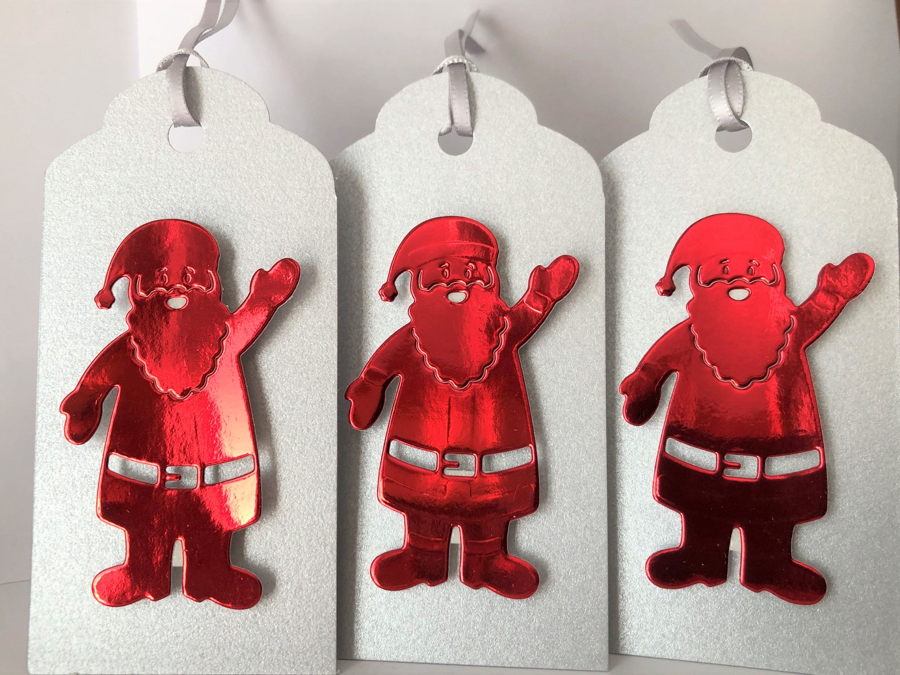 Christmas Gift Tag Set of 6 LUXURY Red Silver HANDMADE Tags