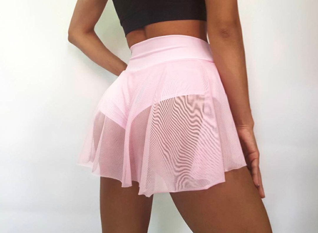 High Waisted Pink Shorts With Pleated Transparent Skirt Pole