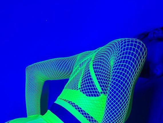 Neon Acid Fishnet Top and Tights Neon Orange or Green Mesh UV